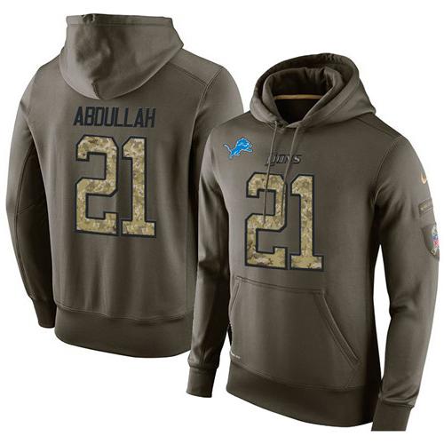 NFL Men's Nike Detroit Lions #21 Ameer Abdullah Stitched Green Olive Salute To Service KO Performance Hoodie